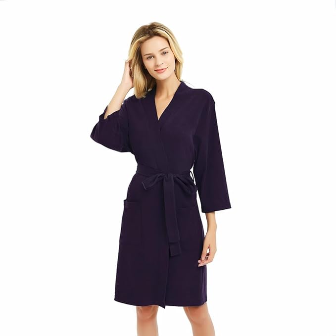 U2SKIIN Womens Robes, 100% Cotton Lightweight Robes 3/4 Sleeves Kimono Knit Soft Loungewear Short Bathrobe