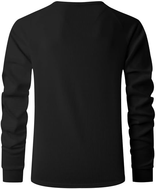 Men's Warm Waffle Top - 1/4 Button Round Neck Solid Color Casual Sweatshirt for Daily Vacation Wear