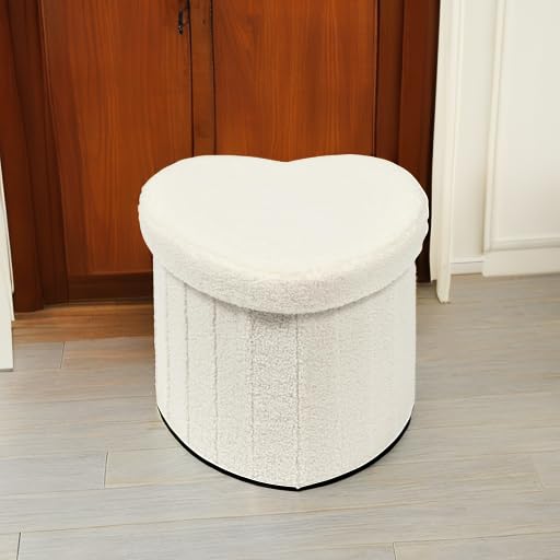 B FSOBEIIALEO Storage Ottoman Cube, Flowers Shaped Ottomans with Storage Foot Stool Footrest for Lving Room, Boucle Ottoman Seat for Dorm Room,Faux Teddy Fur,White 12.6"x12.6"x12.6" Dormly