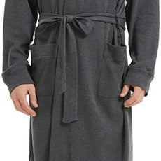 HOLOVE Men's Pure Cotton Bathrobe Lightweight Kimono and Hooded Spa Robes Soft Sleepwear