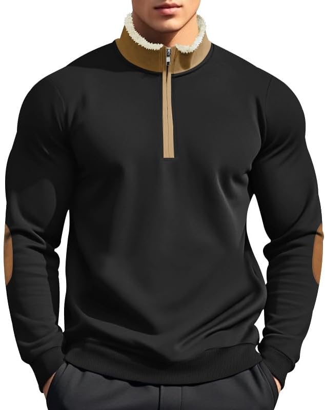 Men's Quarter Zip Sweatshirt - Stand Collar Solid Casual Top Autumn Winter Wear for Vacation Daily Use