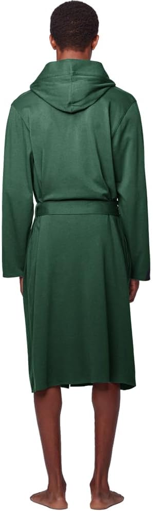 HOLOVE Men's Pure Cotton Bathrobe Lightweight Kimono and Hooded Spa Robes Soft Sleepwear