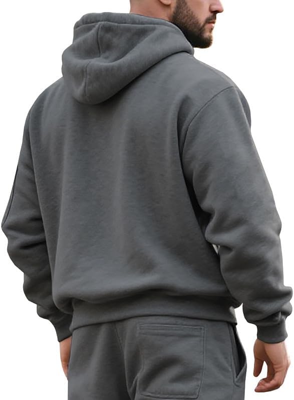 Men's Hooded Sweatshirt - Quarter Zip Pullover with Pockets Autumn Winter Casual Wear for Vacations