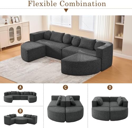 Free-Combined Modular Sectional with Curved Design & Deep Seating – Reconfigurable Sofa Bed