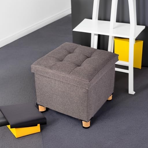 BRIAN & DANY 15 Inches Ottoman with Storage, Square Small Storage Ottoman Foot Rest with Legs, Ottomans Foot Stool for Dorm, Living Room, Entryway (Brown)