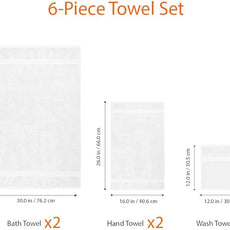 Amazon Basics 6 Piece Oversized Fade resistant Towel set, 100% Cotton towels for bathroom, soft and absorbent, 2 Bath Towels, 2 Hand Towels and 2 Washcloths bathroom towel set, White