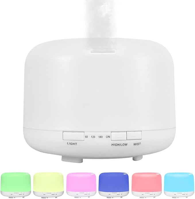Essential Oil Diffuser 500ml,Aromatherapy Diffuser with 7 LED Lights,Quiet Air Humidifier 4-in-1 with Timer & Auto-Off,Compact Scent Diffuser for Bedroom,Yoga,SPA,Baby Room(Basic Edition)