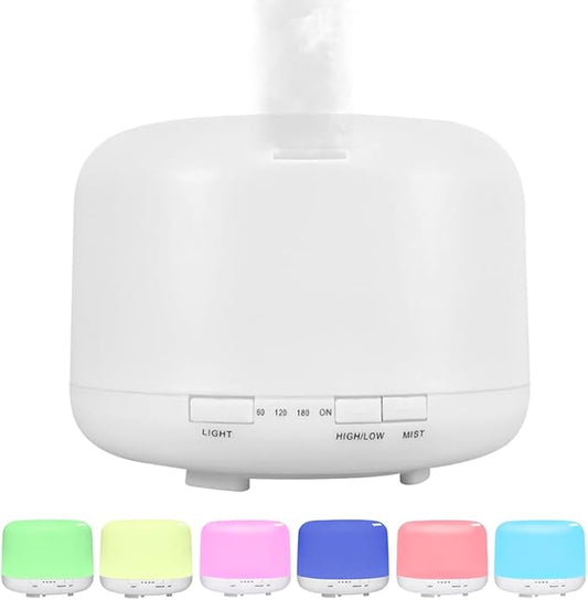 Essential Oil Diffuser 500ml,Aromatherapy Diffuser with 7 LED Lights,Quiet Air Humidifier 4-in-1 with Timer & Auto-Off,Compact Scent Diffuser for Bedroom,Yoga,SPA,Baby Room(Basic Edition)