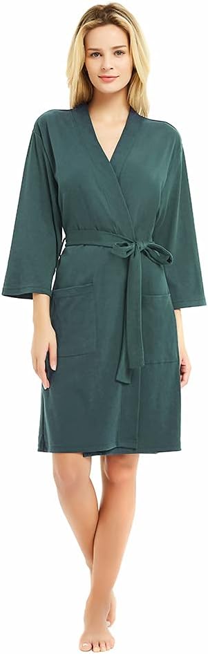 U2SKIIN Womens Robes, 100% Cotton Lightweight Robes 3/4 Sleeves Kimono Knit Soft Loungewear Short Bathrobe