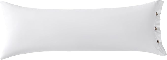 JELLYMONI Pillowcase Body Cotton 1pc Button Pure White Pillow Case 20×54in 100% Washed Cotton Soft Breathable Pillow Covers(Pillows are not Included)