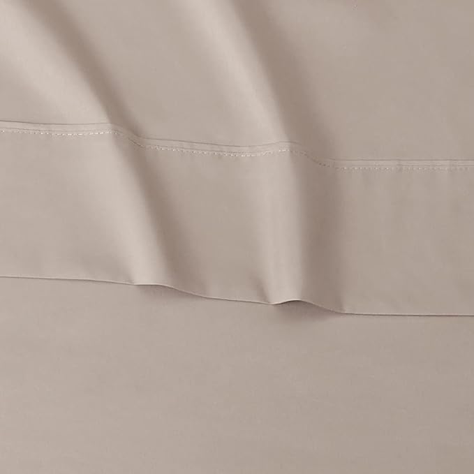 Amazon Basics Lightweight Super Soft Luxury Easy Care Wrinkle Free Microfiber 4 Piece Bed Sheet Set with 14-Inch Deep Pockets, Full, Taupe, Solid AmazonBasics