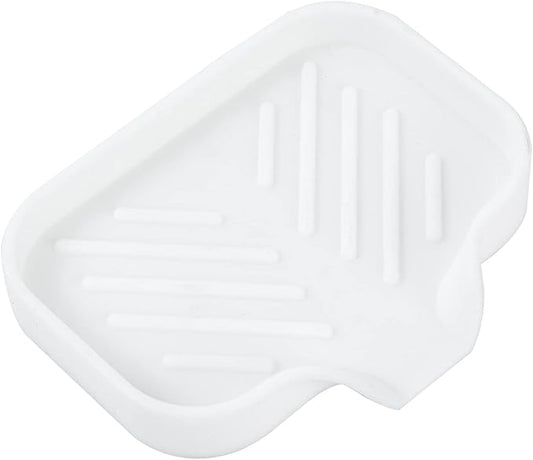 Silicone Bathroom Soap Dishes with Drain Spout-Bathroom and Kitchen Sink Organizer,Sponge Holder,Dish Soap Tray,Perfect for Dispenser,Scrubber,Bottle,Cup on Sink or Counter-White 4.9"×3.2"