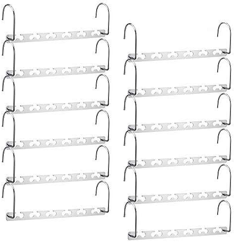 Meetu Space Saving Multifunctional Clothes Hangers - Stainless Steel 6X2 Slots Magic Cascading Hanger With Updated Hook Design - Closet Organizer (Pack of 20)