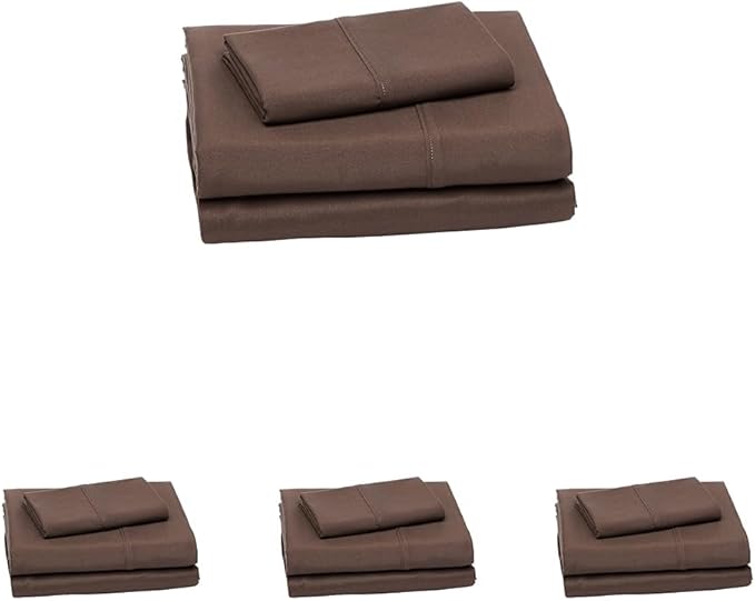 Amazon Basics Lightweight Super Soft Easy Care Microfiber 3-Piece Bed Sheet Set with 14-Inch Deep Pockets, Twin XL, Solid, Chocolate (Pack of 4) AmazonBasics