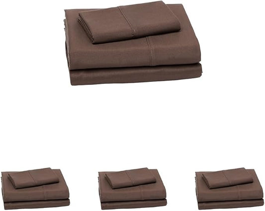 Amazon Basics Lightweight Super Soft Easy Care Microfiber 3-Piece Bed Sheet Set with 14-Inch Deep Pockets, Twin XL, Solid, Chocolate (Pack of 4) AmazonBasics