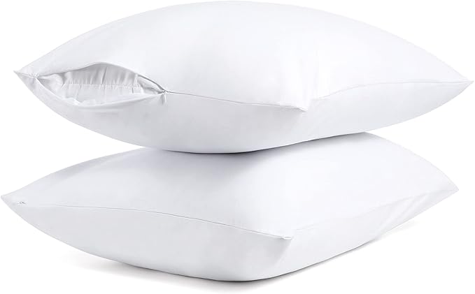 Cotton Pillow Protectors/Cases Queen Size with Zipper 2 Pack White Color,Cooling & Breathable Bed Pillow Protectors Set of 2 Pillow Cases Cover (Queen Size 20" x 30")