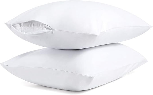 Cotton Pillow Protectors/Cases Queen Size with Zipper 2 Pack White Color,Cooling & Breathable Bed Pillow Protectors Set of 2 Pillow Cases Cover (Queen Size 20" x 30")