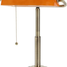 LINNMON Bankers Desk Lamp, Amber Retro Lamp, Vintage Lamp with Pull Chain Switch for Home Office (Brass+Amber)
