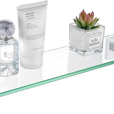 KOKOSIRI Bathroom Shelves Wall Mounted Floating Glass Shelf Polished Stainless Steel 20-Inch Kitchen Hanging Rack for Storage/Room Decor B1105CH-L20