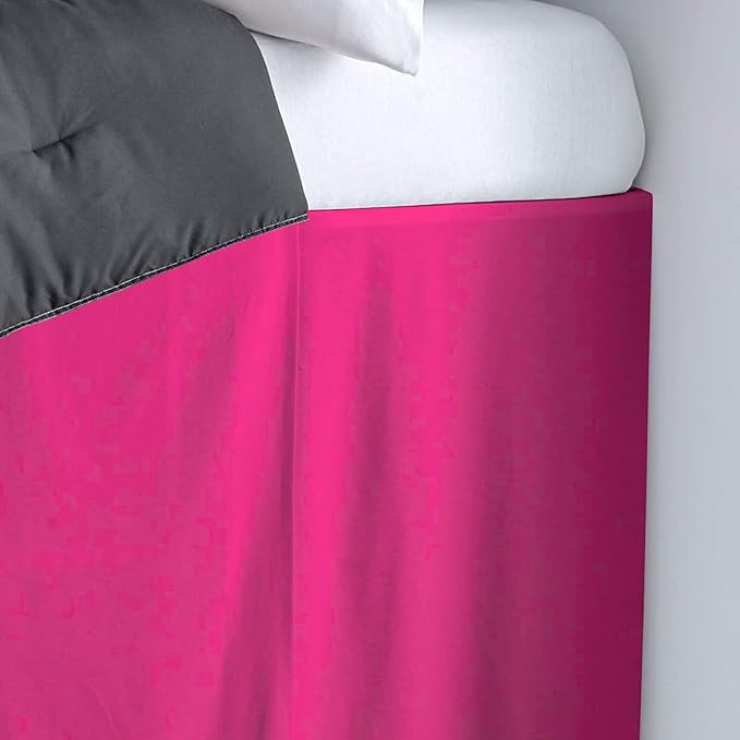 600TC -Dorm Bed Skirt - Split Corner Tailored Dorm Sized Bed Skirt - Dorm Room Essentials - Dorm Bed Skirt 100% Egyptian Cotton - Dorm Décor Bed Skirt Twin XL - 44" Drop (Hot Pink, Solid)