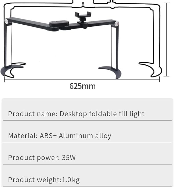 25inch Large Half Moon Light for Nail Tech, 5600K 3 Color Modes Infinitely Knob Arch Nail Light with Phone Holder Charging Function, Foldable Lighted Desk Lamp