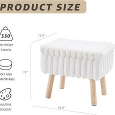 Wimarsbon Storage Ottoman,Soft Faux Fur Footstool with Padded Seat, Small Reading Vanity Chair, Footrest with Wood Tray for Couch, Mini Coffee Table or Display Stand (Cream, Rectangular Storage)