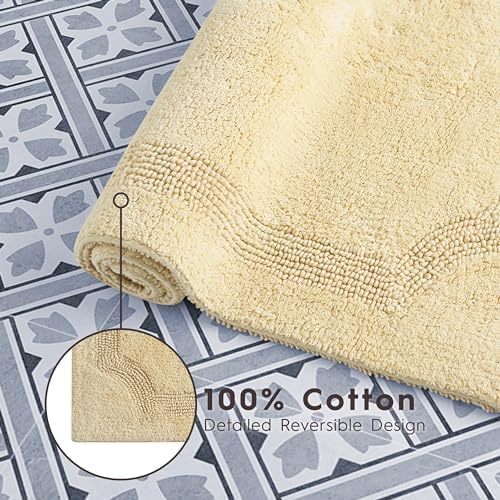Laura Ashley - Reversible Cotton Bath Mat, Premium Bathroom Décor, Machine Washable Bathroom Rug, Highly Absorbent, 17"x24"/20"x32" 2-Piece Set, Yellow (Pack of 6)