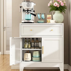 Metal Sideboard Cabinet, Small Pantry Sideboard Cabinets with 2 Doors and Adjustable Shelves, White Metal Buffet Cabinet for Kitchen Dining Room Living Room, Entryway, Bathroom,Office