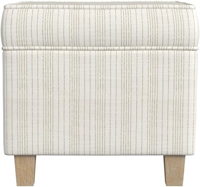 Homepop Home Decor Classic Square Storage Ottoman with Lift Off Lid | Ottoman with Storage for Living Room & Bedroom, Marigold Pinstripe Cream Fabric