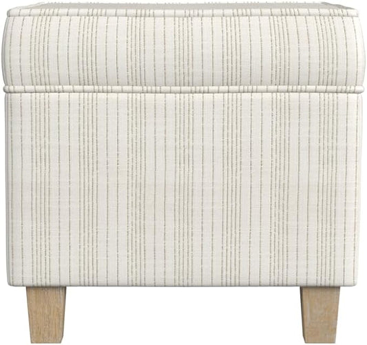 Homepop Home Decor Classic Square Storage Ottoman with Lift Off Lid | Ottoman with Storage for Living Room & Bedroom, Marigold Pinstripe Cream Fabric