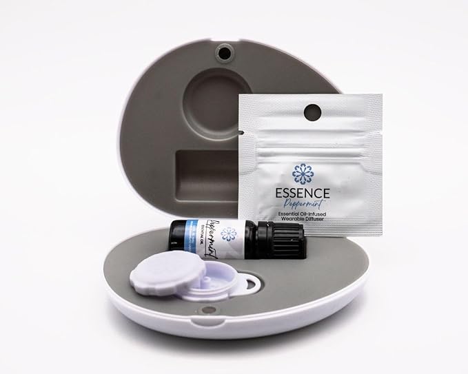 Essence Pearl Travel Case - Wearable Aromatherapy Kit with Nasal Diffuser Rings, Soaking Bay, and 5mL Essential Oil – Portable Wellness Gift Set for On?The?Go Self Care