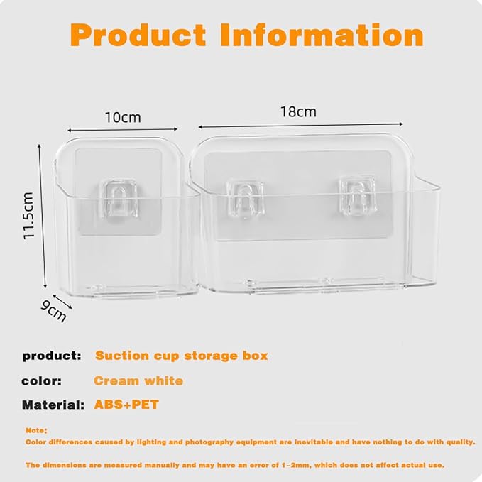 Adhesive Wall Mount Organizer Box,Acrylic Shelves for Wall,No Drilling Hang Walls,with Self Adhesive Tape,Automatic Draining for Bathroom, Kitchen, Living Room - Clear (Small)