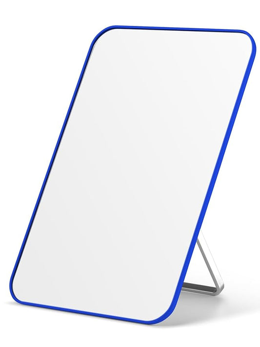OMIRO Desk Makeup Mirror, 8 x 5 inches Table Mirror with Foldable Stand and Hanging Hole for Shaving and Travelling, Blue