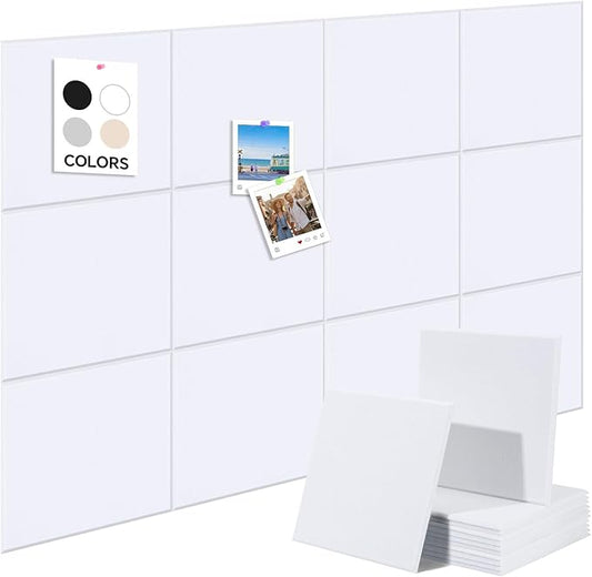 12-Piece White Felt Wall Panels 48×36", Damage-Free Bulletin Board Set with 100 Adhesive Pads & 35 Pushpins, Cork Board Alternative for Home Office Classroom