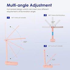 Multifunctional LED Desk Lamp with Wireless Charger,USB Charging Port,Clock,Phone Holder,Desk Lamps for Home Office,Eye-Caring Reading Lamp,Study Lamp for Boys,Girls,Teens,Pink