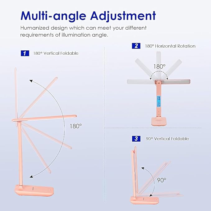 Multifunctional LED Desk Lamp with Wireless Charger,USB Charging Port,Clock,Phone Holder,Desk Lamps for Home Office,Eye-Caring Reading Lamp,Study Lamp for Boys,Girls,Teens,Pink