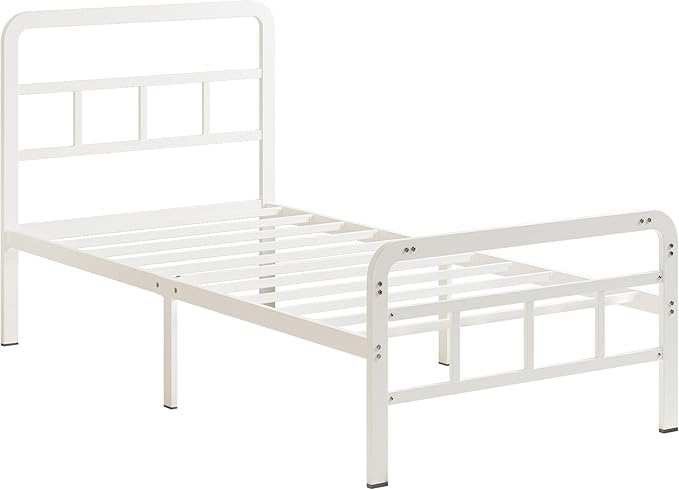 14 Inch Twin Bed Frames with Headboard and Footboard, Heavy Duty Twin Bed Frame with Underneath Storage, No Box Spring Needed, Easy Assembly, White