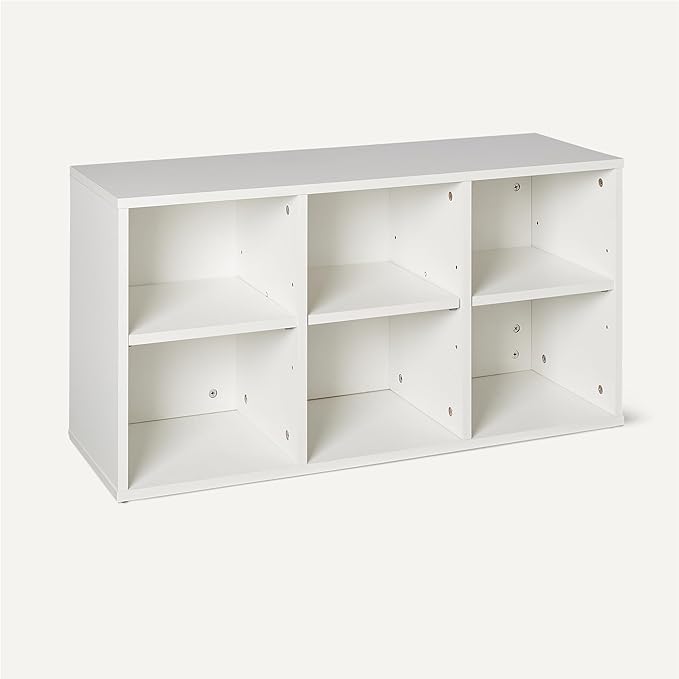 Amazon Basics Shoe Storage Bench with Cushion, Shoe Rack 6 Cubbies, Adjustable Shelves, White