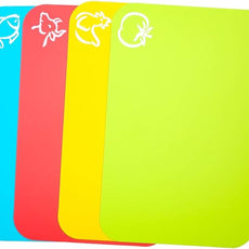 Small Flexible Plastic Cutting Board Mats, Cutting Boards Mats With Food Icons, Gripped Back and Dishwasher Safe, Set of 4 (7.5x11.4inch)