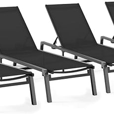Patio Chaise Lounge Chair Set of 4, Foldable Lounge Chair for Outside, Aluminum Chairs with 5 Adjustable Backrest, Outdoor Pool Lounger for Poolside, Lawn, Patio, Black