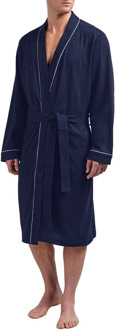 HOLOVE Men's Pure Cotton Bathrobe Lightweight Kimono and Hooded Spa Robes Soft Sleepwear