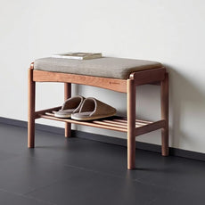 Solid Wood Shoe Bench Assembled, Shoe Rack Bench with Gray Cushion for Entryway, Living Room, Bedroom, Hallway, 11.8