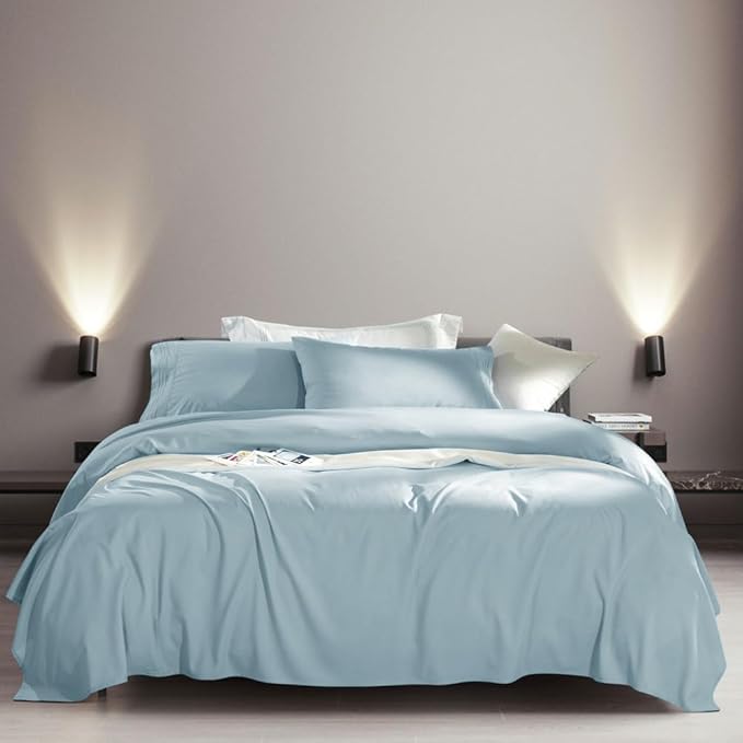 SONORO KATE Bed Sheet Set Super Soft Microfiber 1800 Thread Count Luxury Egyptian Sheets Fit 18-24 Inch Deep Pocket Mattress Wrinkle-6 Piece (Spa Blue, King)