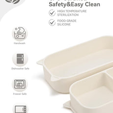 Baby Suction Plates for Toddlers, 6Pcs Travel Silicone Feeding Set for Toddlers/Kids, Foldable, Non-Slip Dishwasher Safe Plates & Utensils, BPA Free, Cat Design Gift Ready (Beige)