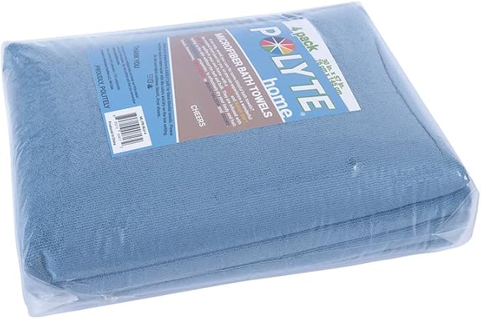 POLYTE Microfiber Quick Dry Lint Free Bath Towel, 57 x 30 in, Pack of 4 (Blue)