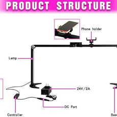 25inch Large Half Moon Light for Nail Tech, 5600K 3 Color Modes Infinitely Knob Arch Nail Light with Phone Holder Charging Function, Foldable Lighted Desk Lamp