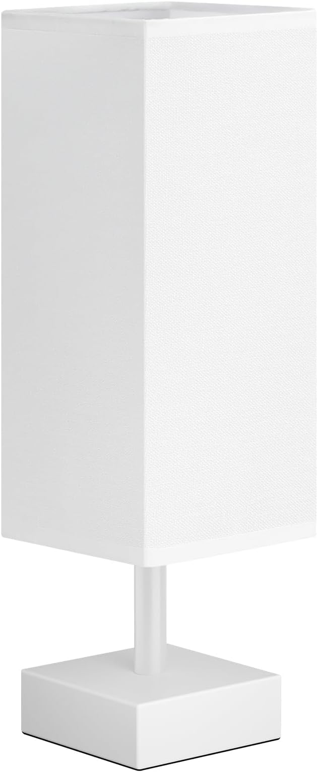 aooshine White Small Table Lamp - Bedside Lamp for Bedroom, Minimalist Nightstand Lamp with Square Fabric Shade, Desk Lamp for Kids Room Dorm