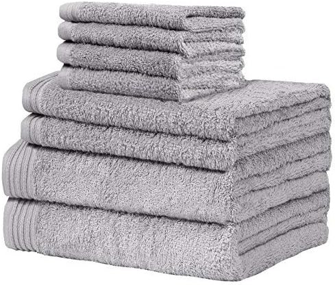 Premium 8 Pieces Towel Set Including 2 Bath Towels 30" x 56", 2 Hand Towels 18" x 30" and 4 Washcloths 13" x 13" - Color: Silver | Pure Cotton |Machine Washable high Absorbency