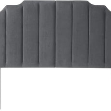 24KF Dark Gray Velvet Tufted Queen Upholstered Headboard, Modern Vertical Channel Design California Queen/Full Headboard with Stepped Silhouette Top Edge,Dark Gray