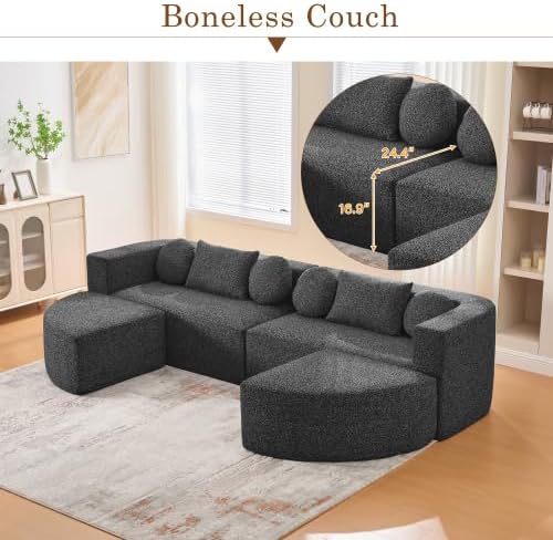 Free-Combined Modular Sectional with Curved Design & Deep Seating – Reconfigurable Sofa Bed